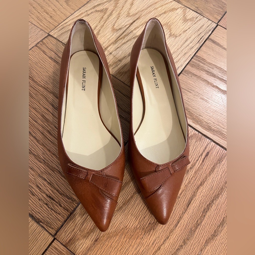 Sarah Flint Natalie Brown Leather Pointed Toe Flats 38 size 8